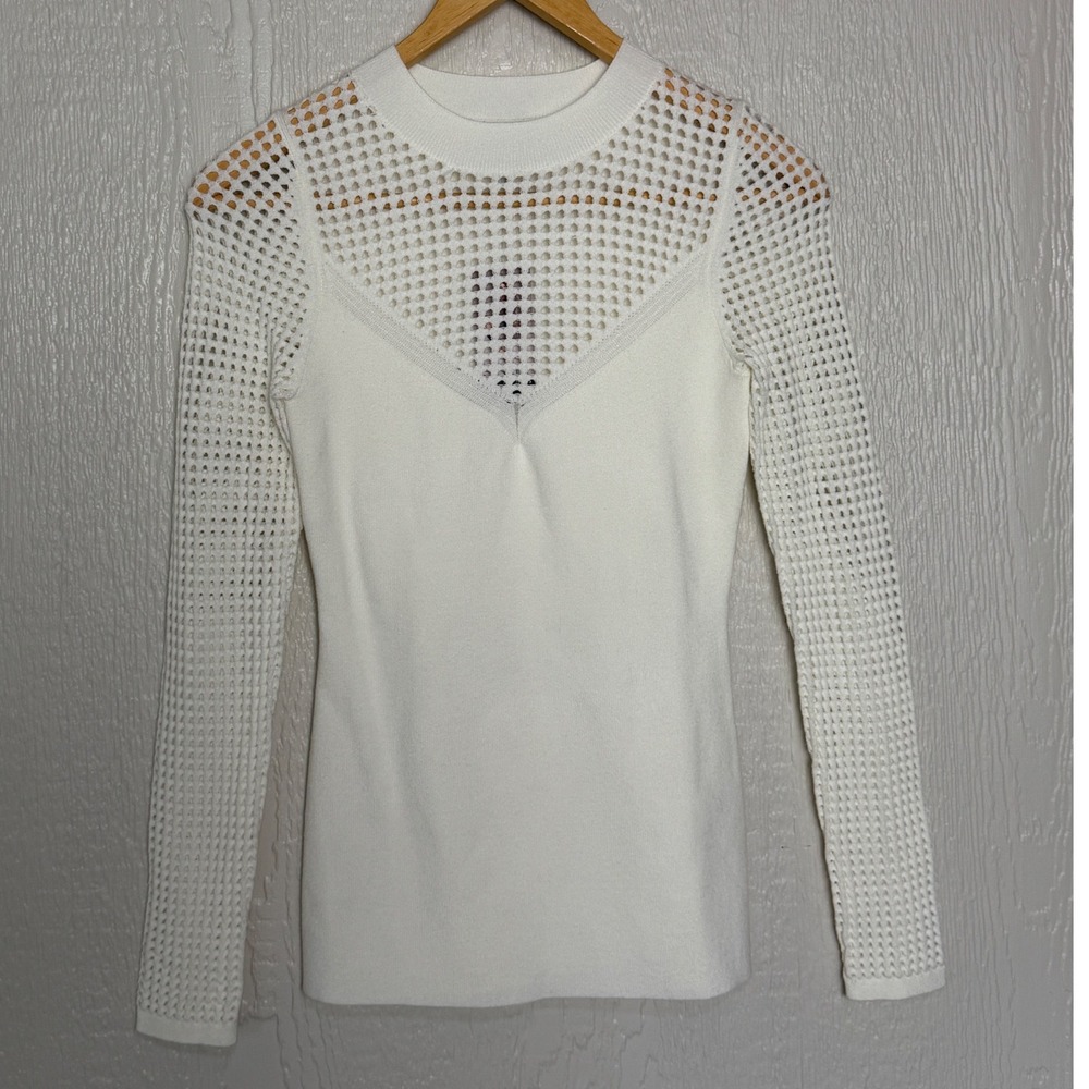 Sofia Vergara White Open Knit Long Sleeve Top Small Delicate Sophisticated NWT's